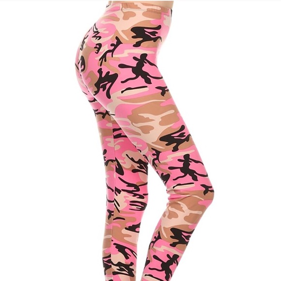 Pink Camo camouflage fashion leggings soft casual leggings pattern - Picture 2 of 2